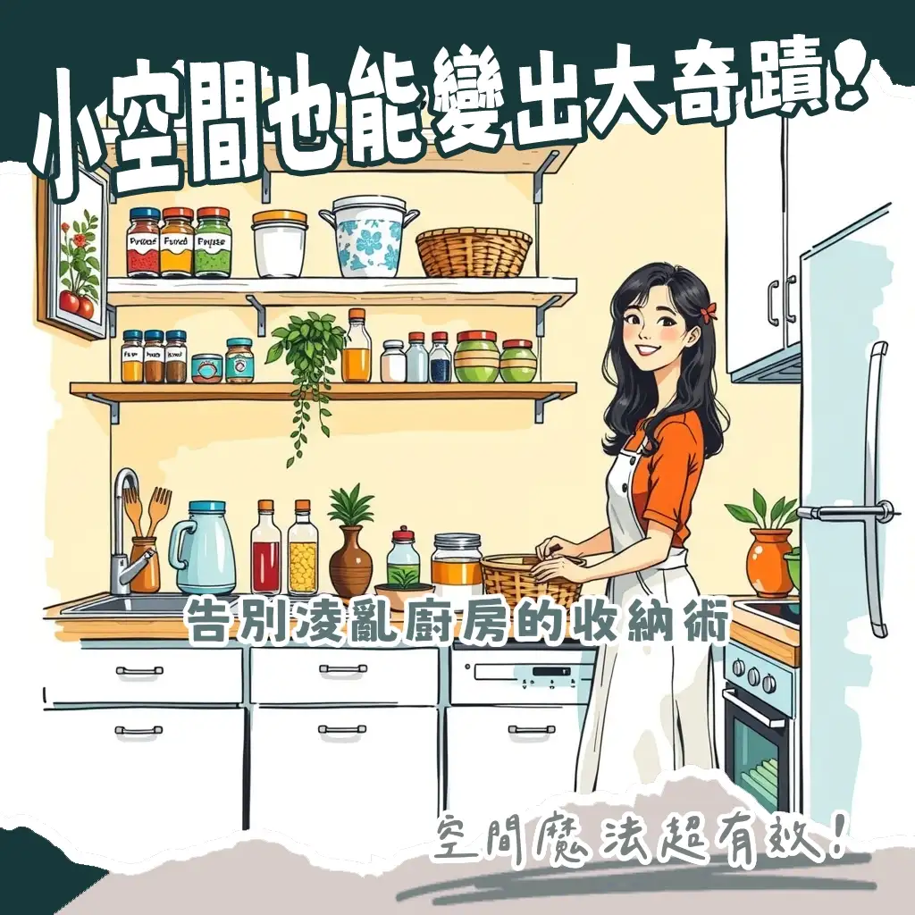 小型廚房收納櫃的聰明佈局，透過壁掛、伸縮層架、抽屜拉籃，打造高效又充滿美感的廚房空間，告別雜亂。