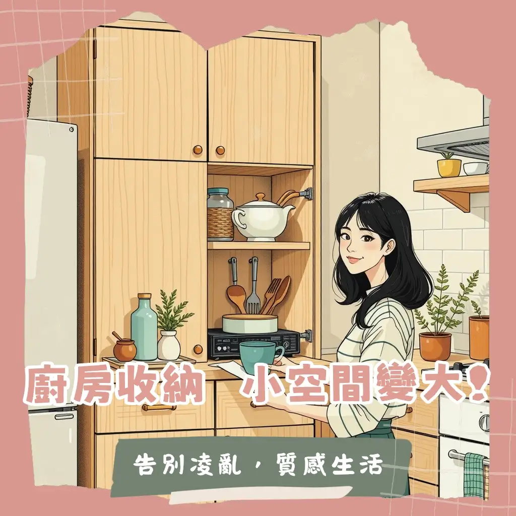 日式廚房收納櫃設計，展現簡約和風美學，搭配木質與淺色調，具備高效空間利用的收納功能。