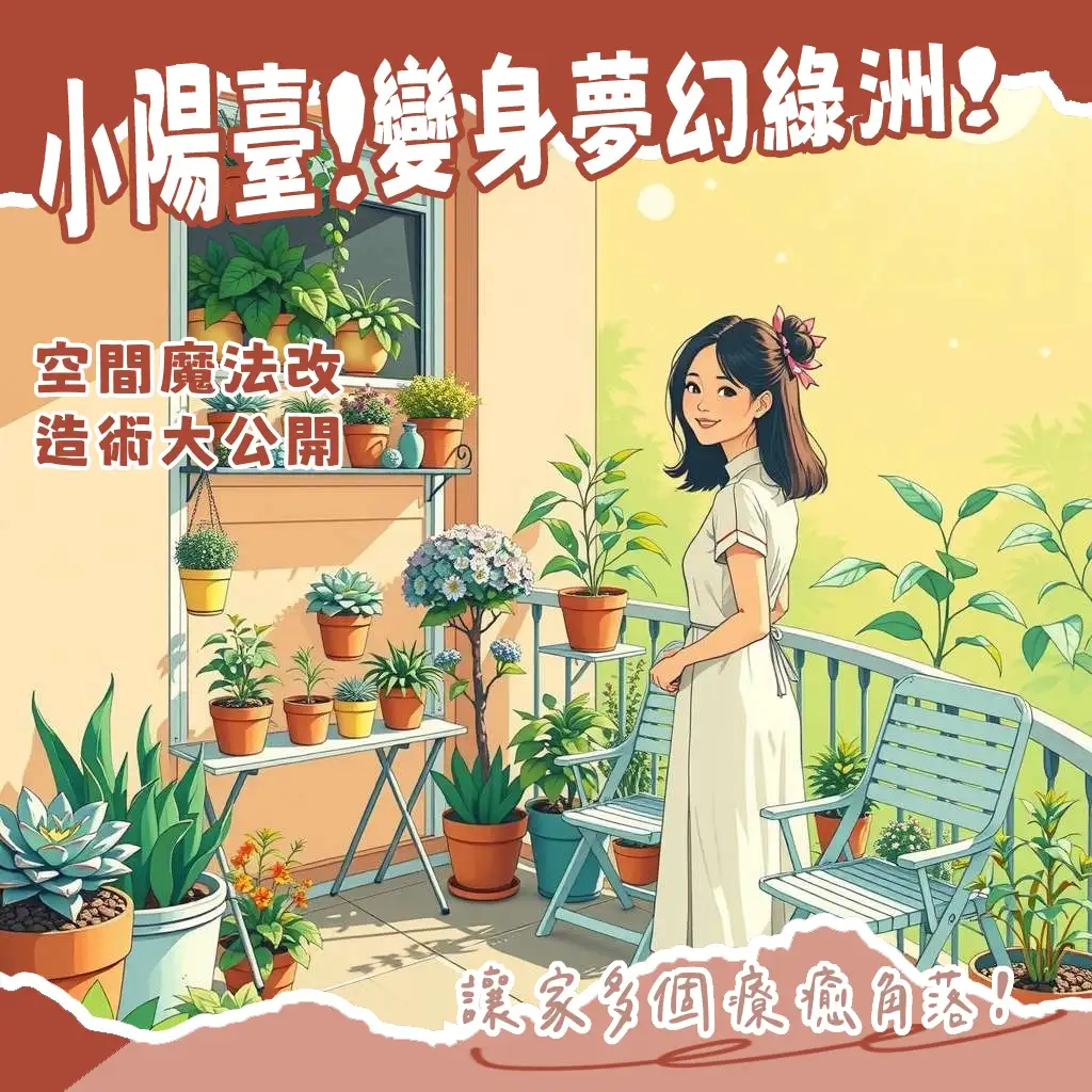 超小陽台佈置的垂直空間利用、迷你植物與折疊家具，創造實用美觀小角落的大綱圖