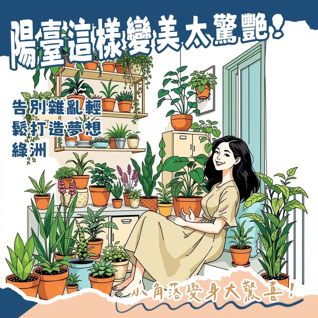 公寓陽台佈置設計，利用輕巧折疊家具、垂直收納及精選植栽，將小陽台打造成美觀實用的綠意休憩空間。