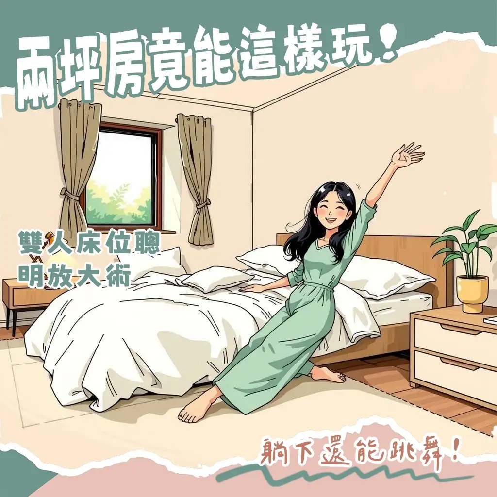 雙人床2坪小房間佈置，如何透過選擇無床架或掀床、牆面收納、多功能家具及淺色系配色，讓小空間舒適不擁擠。