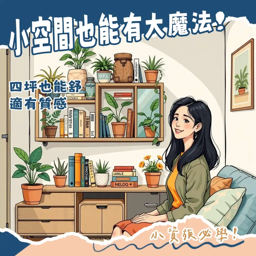 4坪小套房佈置：利用多功能家具、垂直收納與淺色系，打造開闊明亮的溫馨小窩。