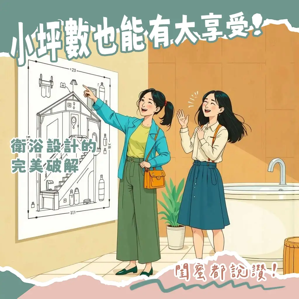 不同房屋類型浴室幾坪規劃指南，包含乾濕分離與設備配置示意圖