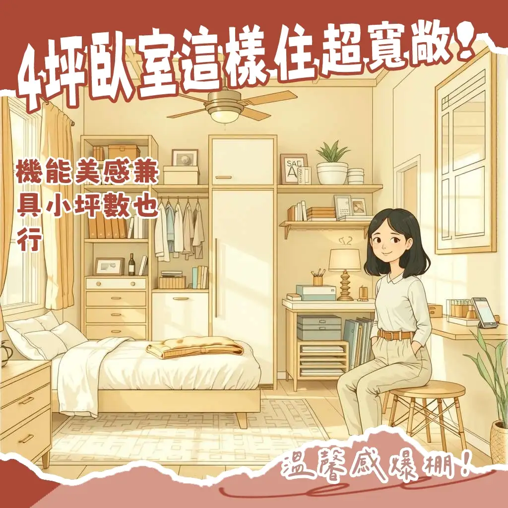 4坪臥室設計的空間規劃指南，包含多功能收納、淺色系配色和家具選擇，打造舒適實用小房間。