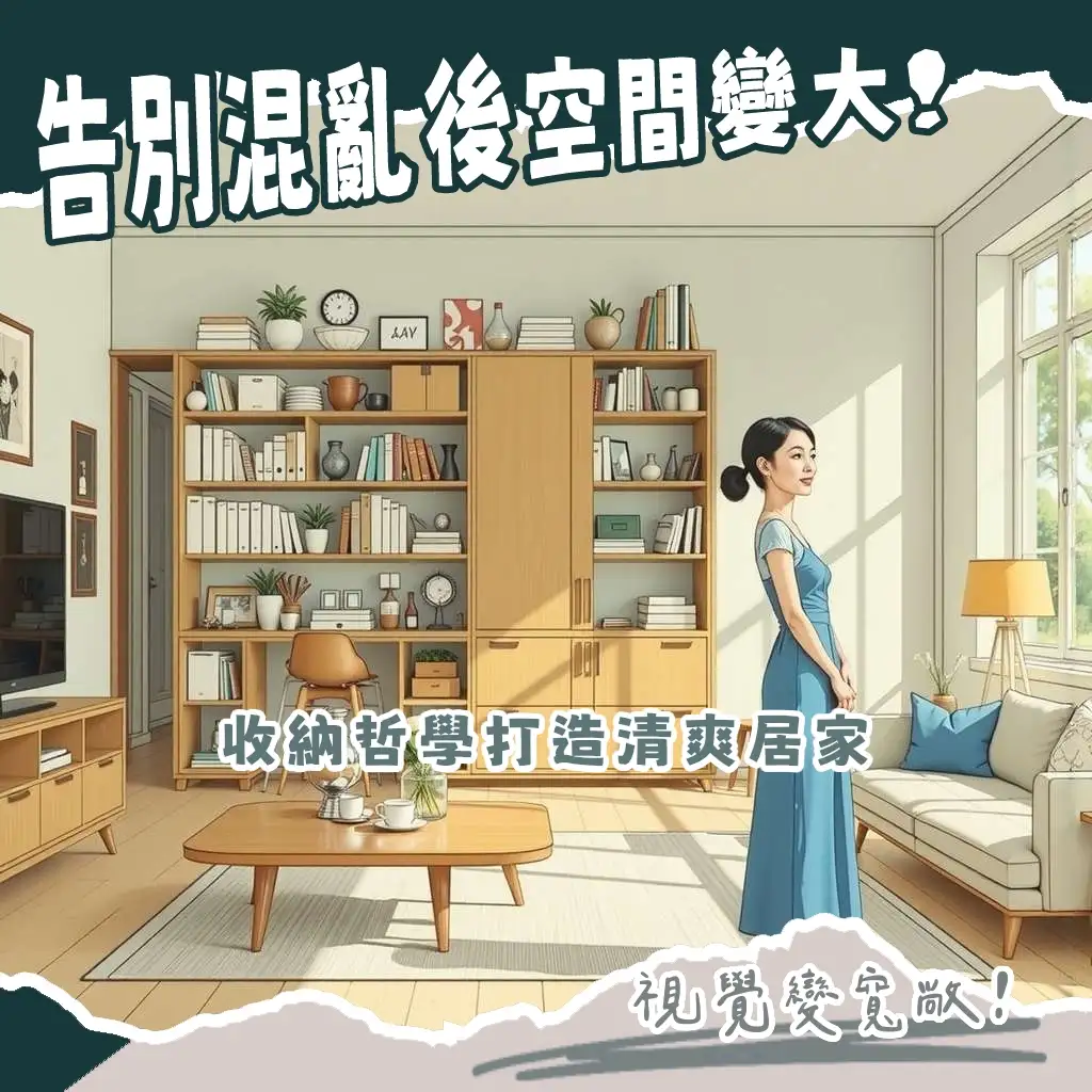 房間收納推薦示意圖,展示系統櫃、掀床、壁掛層板,搭配整潔的臥室設計,提升空間利用效率與生活品質。