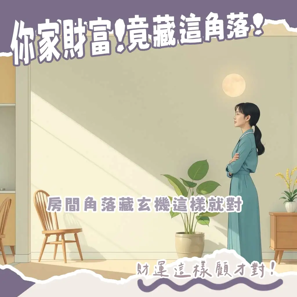 房間45度角財位佈局指南，包含明財位尋找、招財物品擺放與風水禁忌，輕鬆打造居家好運氣。