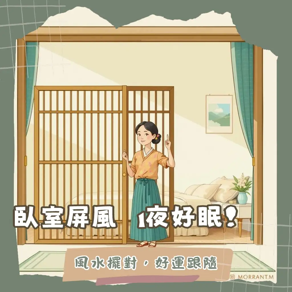 臥室屏風風水指南，教你如何運用屏風隔斷，化解床對門、床頭靠窗等風水禁忌，打造舒適臥室空間。