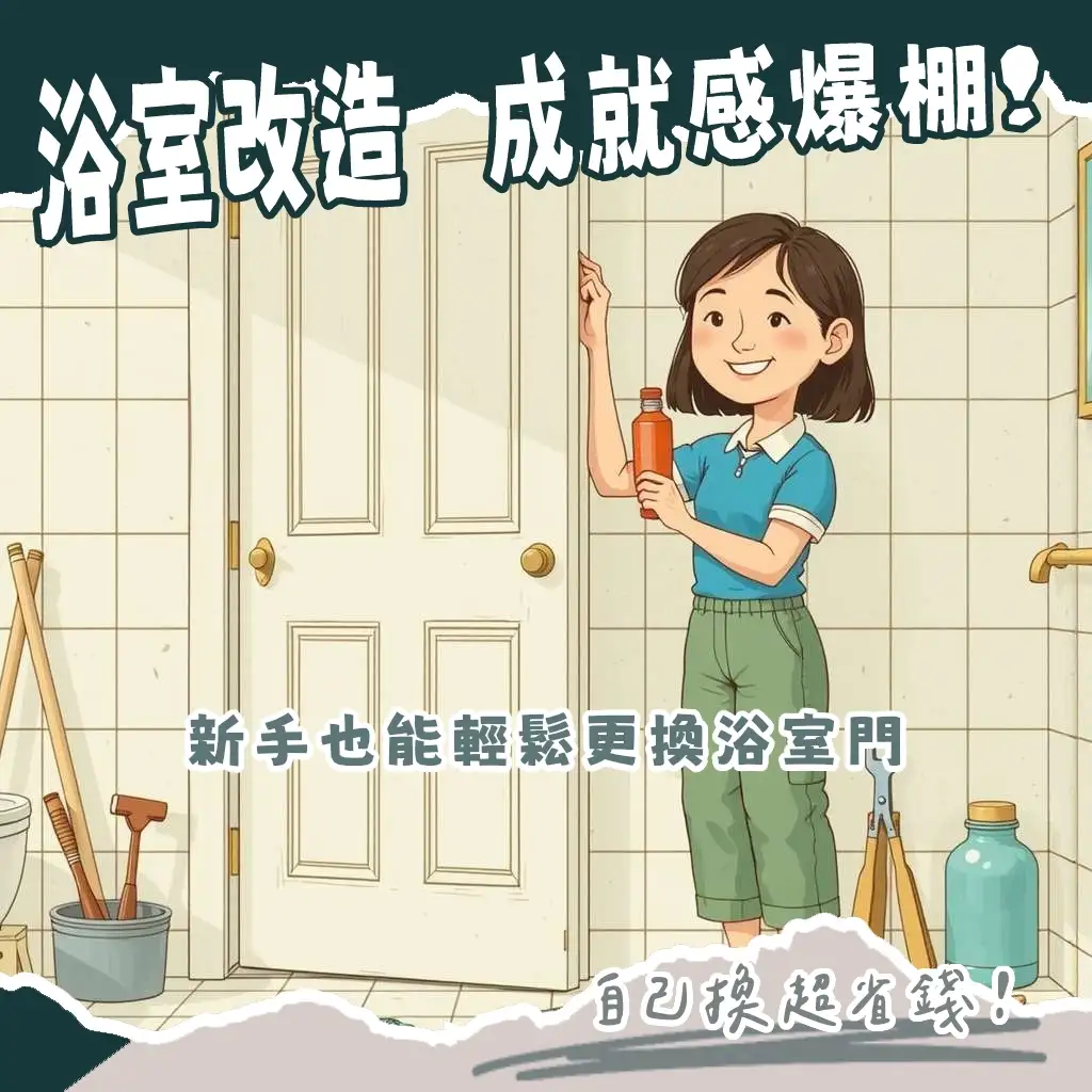 浴室門更換DIY教學，包含工具準備、門片安裝、尺寸測量與常見問題解答。