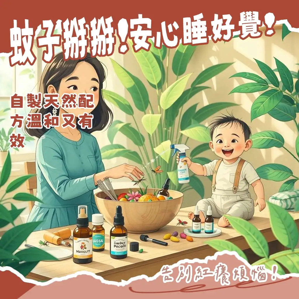 自製防蚊液的天然精油配方與步驟，包含酒精和無酒精版本，提供居家防蚊建議